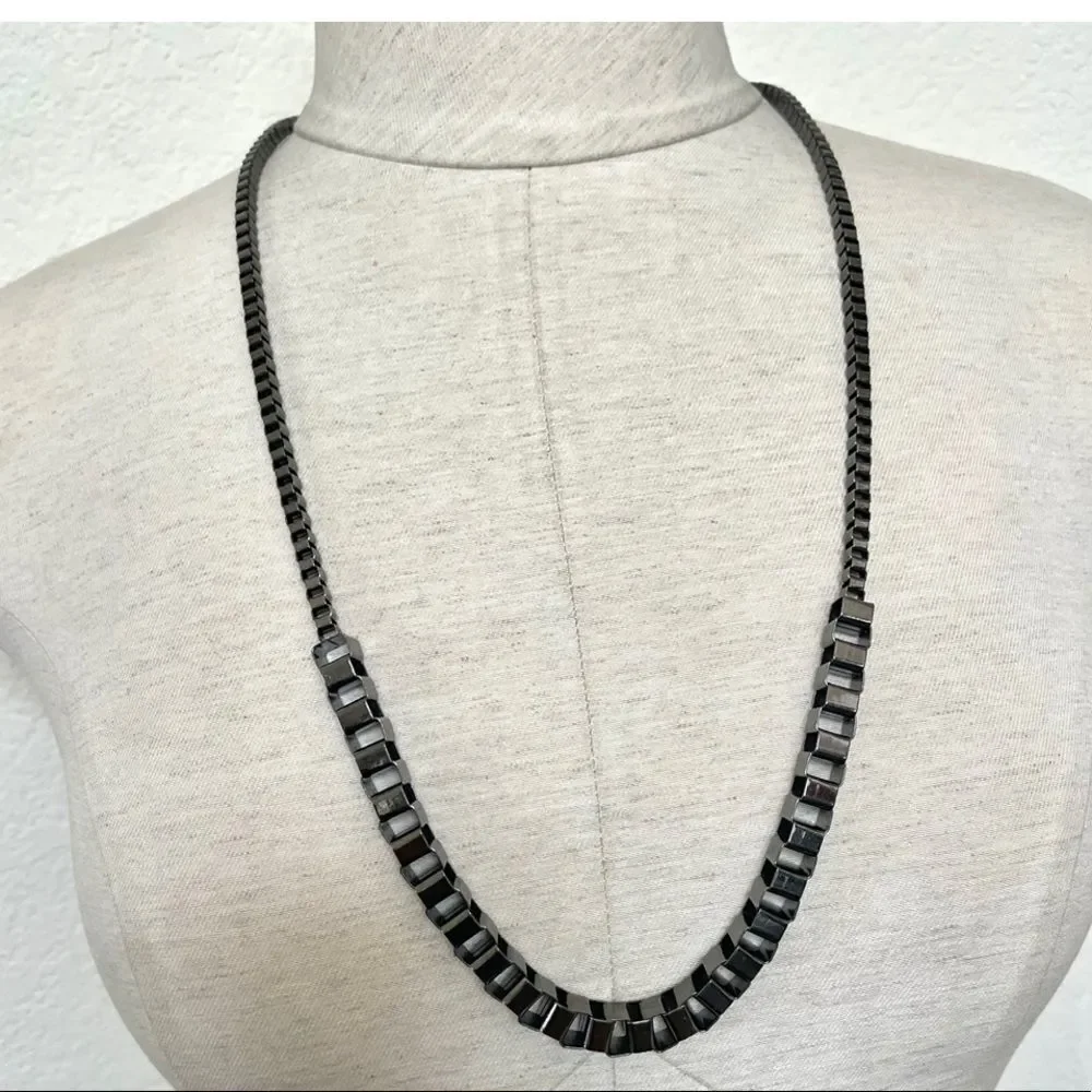 Dark grey square link necklace